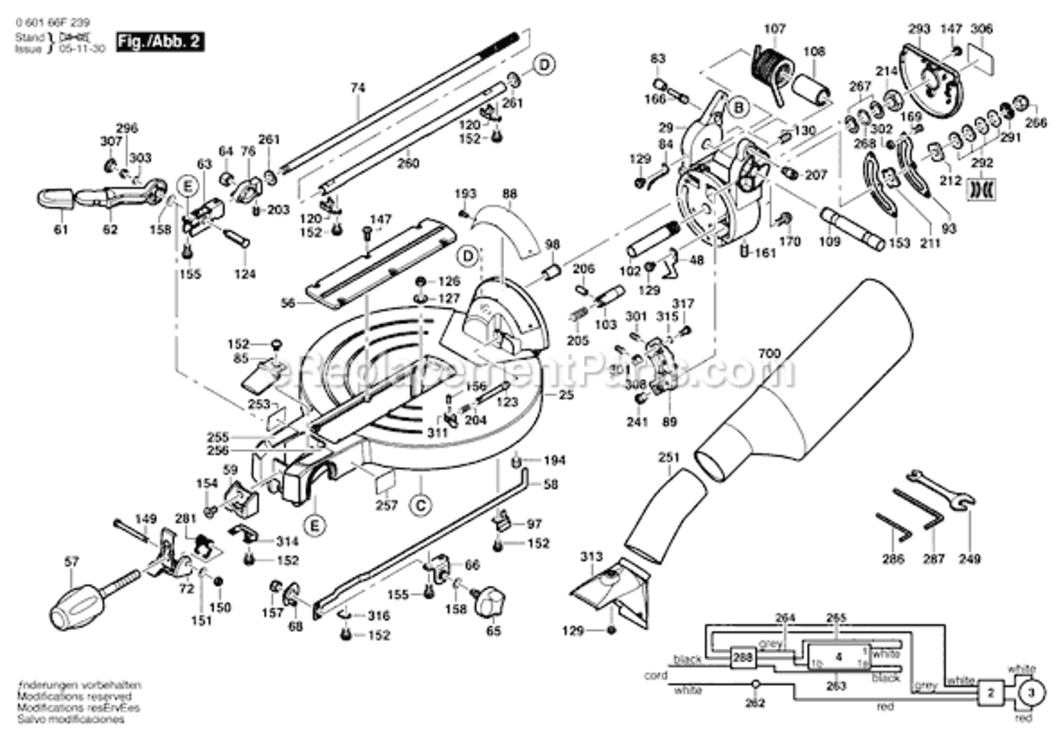 Page B Diagram and Parts List for 4212L 060166F239 Bosch Miter Saw