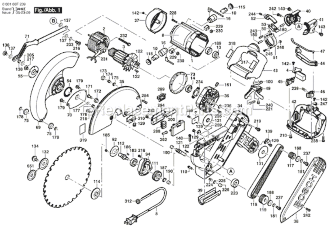 Page A Diagram and Parts List for 4212L  Bosch Miter Saw