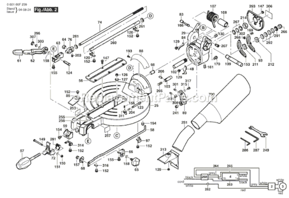 Page B Diagram and Parts List for 4212L  Bosch Miter Saw
