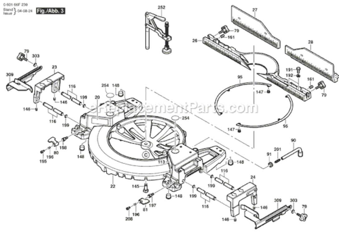 Page C Diagram and Parts List for 4212L  Bosch Miter Saw