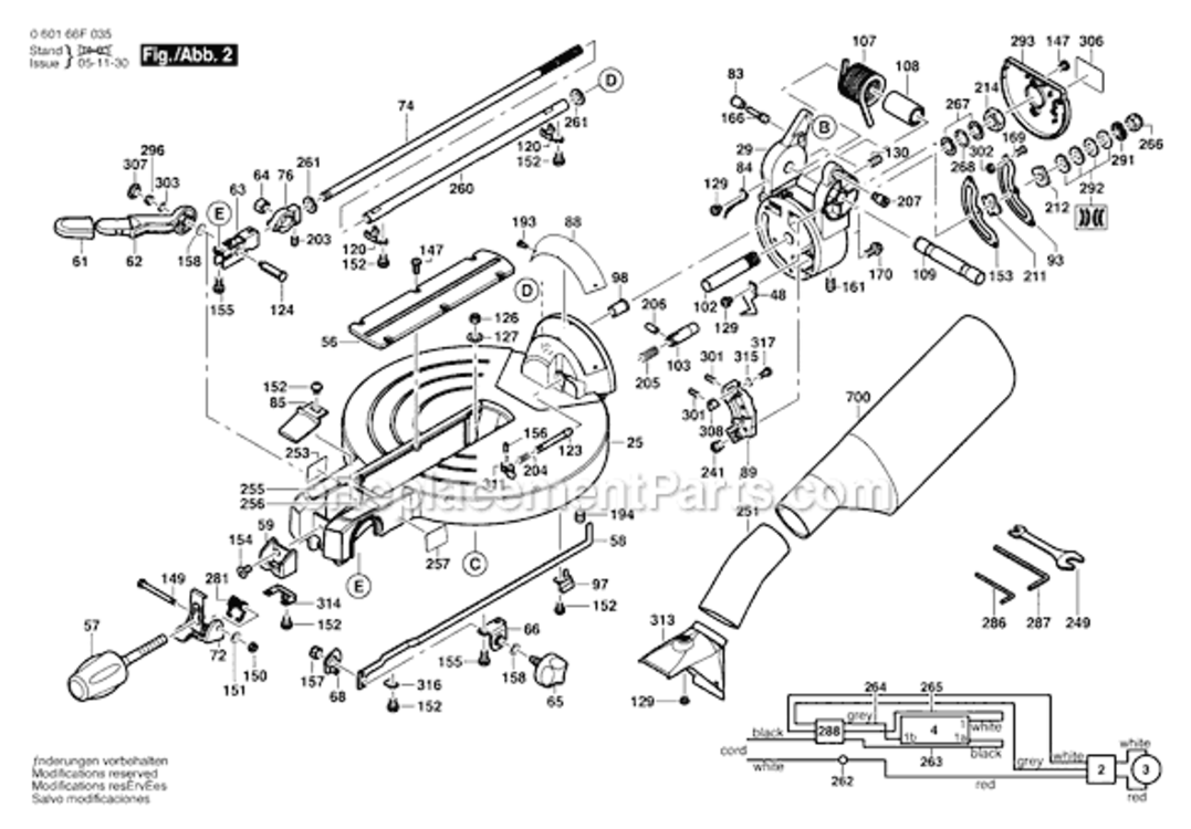 Page B Diagram and Parts List for 4212 060166F035 Bosch Miter Saw