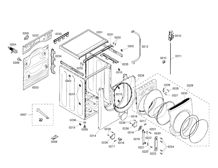 Cabinet/door Diagram and Parts List for WFMC2201UC 02 Bosch Washer