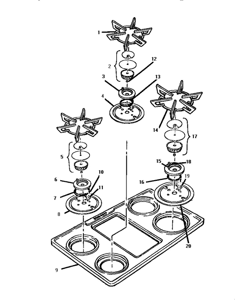 Cooktop Diagram and Parts List for GSC30CVWC-01  Thermador Range