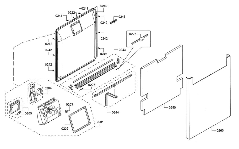 Door/Dispenser Diagram and Parts List for SHEM63W55N 11 Bosch Dishwasher