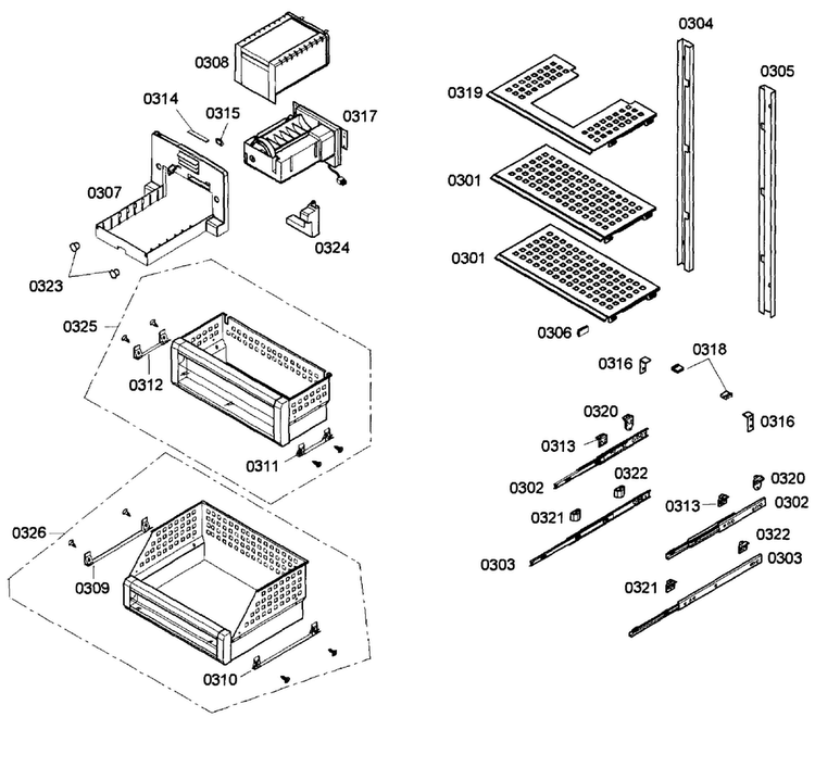 Shelfs Diagram and Parts List for T24ID80NLP 01 Thermador Freezer