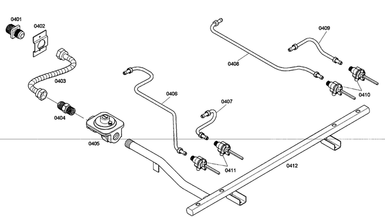 Gas Supply Diagram and Parts List for PRD304EHC 02 Thermador Range