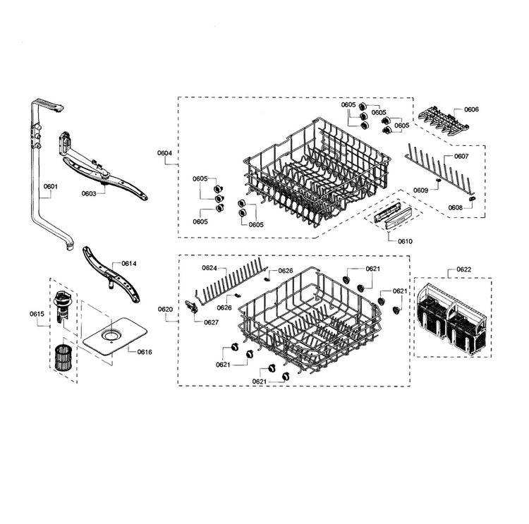 Rack Diagram and Parts List for SHX3AR72UC 10 Bosch Dishwasher