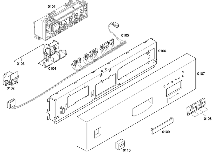 Front Panel Diagram and Parts List for SHE43C06UC 18 Bosch Dishwasher