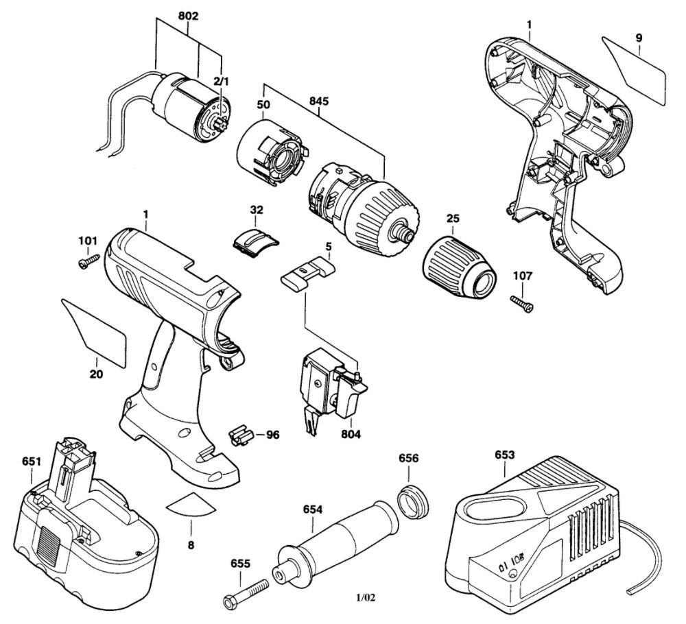 Housing Diagram and Parts List for 0601951261  Bosch Drill
