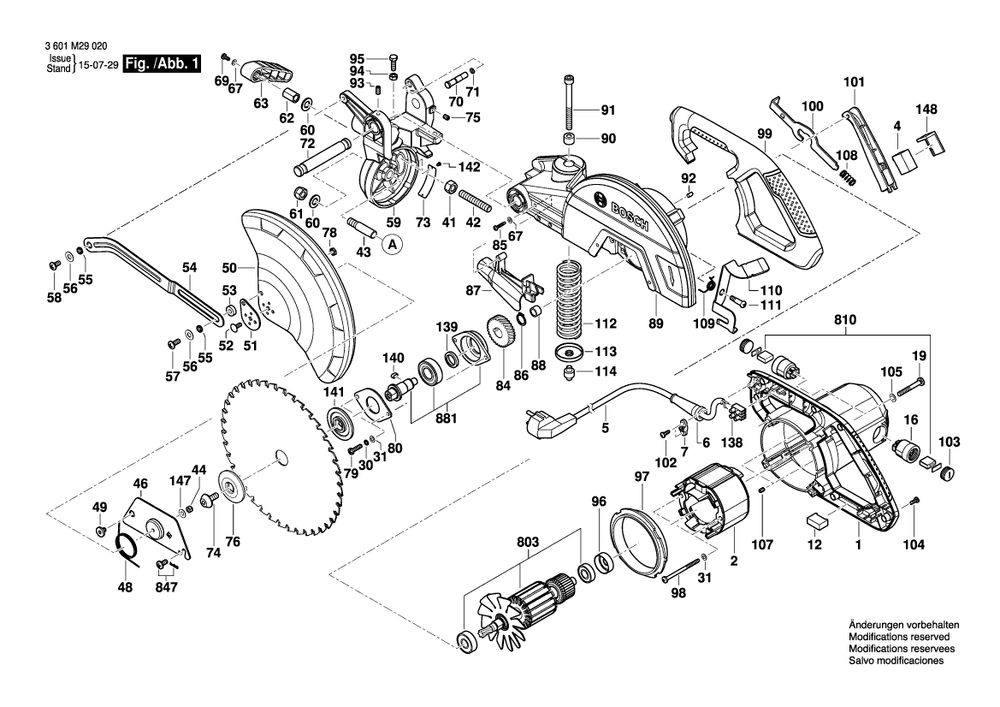 Diagram 1 Diagram and Parts List for GCM10MX 3 601 M29 020 Bosch Miter Saw