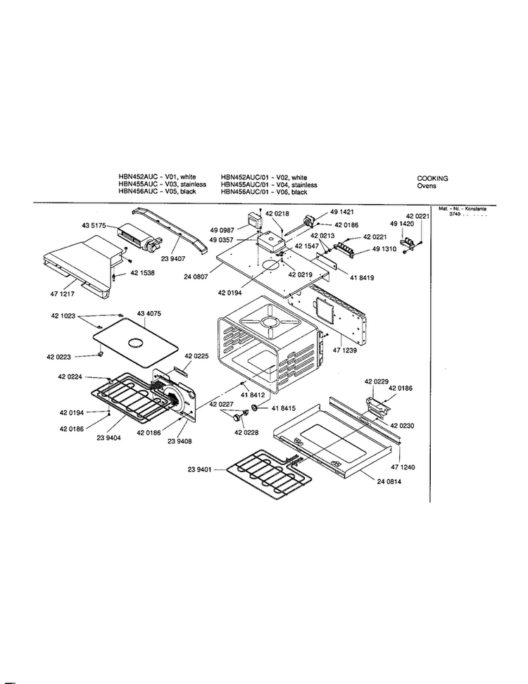 Lower Cavity Diagram and Parts List for HBN456AUC 01 Bosch Wall Oven