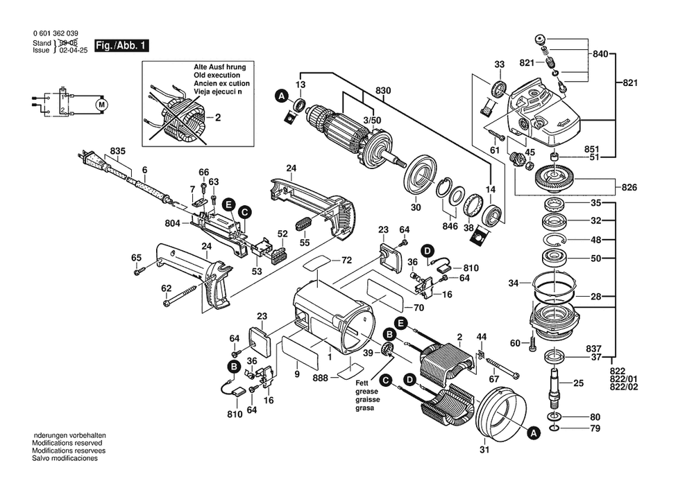 Section 1 Diagram and Parts List for GWS23-230 0601362039 Bosch Angle Grinder