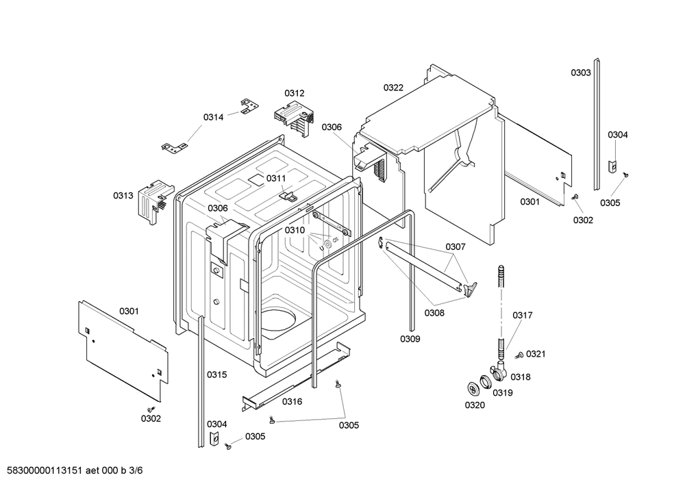 Diagram 3 Diagram and Parts List for SHX46A06UC-26  Bosch Dishwasher
