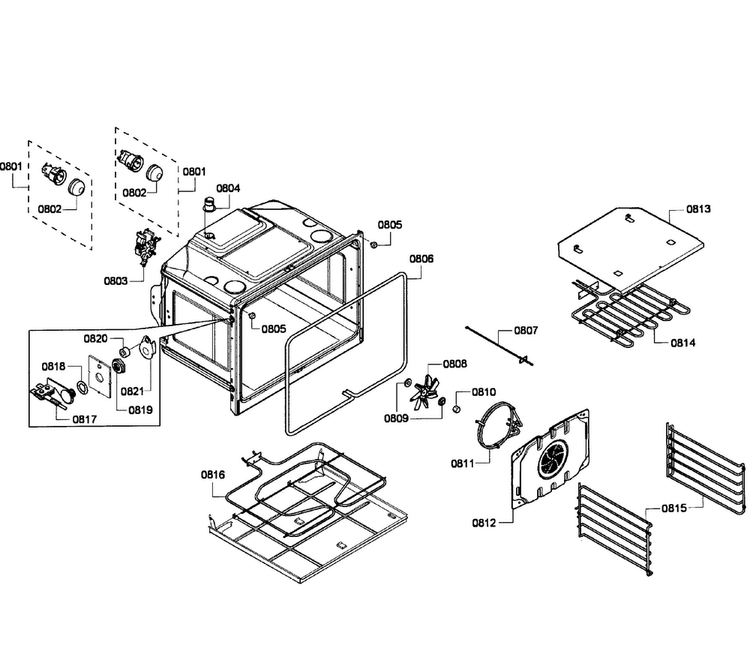 Oven Assy Diagram and Parts List for HBL5760UC 04 Bosch Microwave