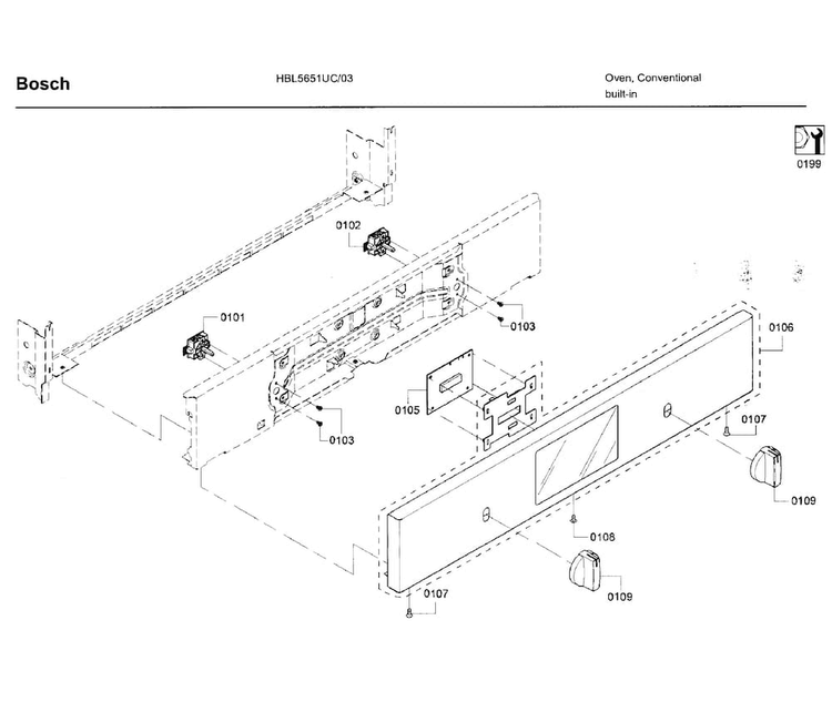 Control Panel Diagram and Parts List for HBL5651UC 03 Bosch Wall Oven