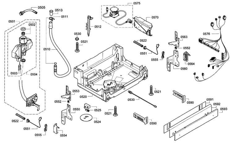 Base Diagram and Parts List for SHE9PT55UC 70 Bosch Dishwasher