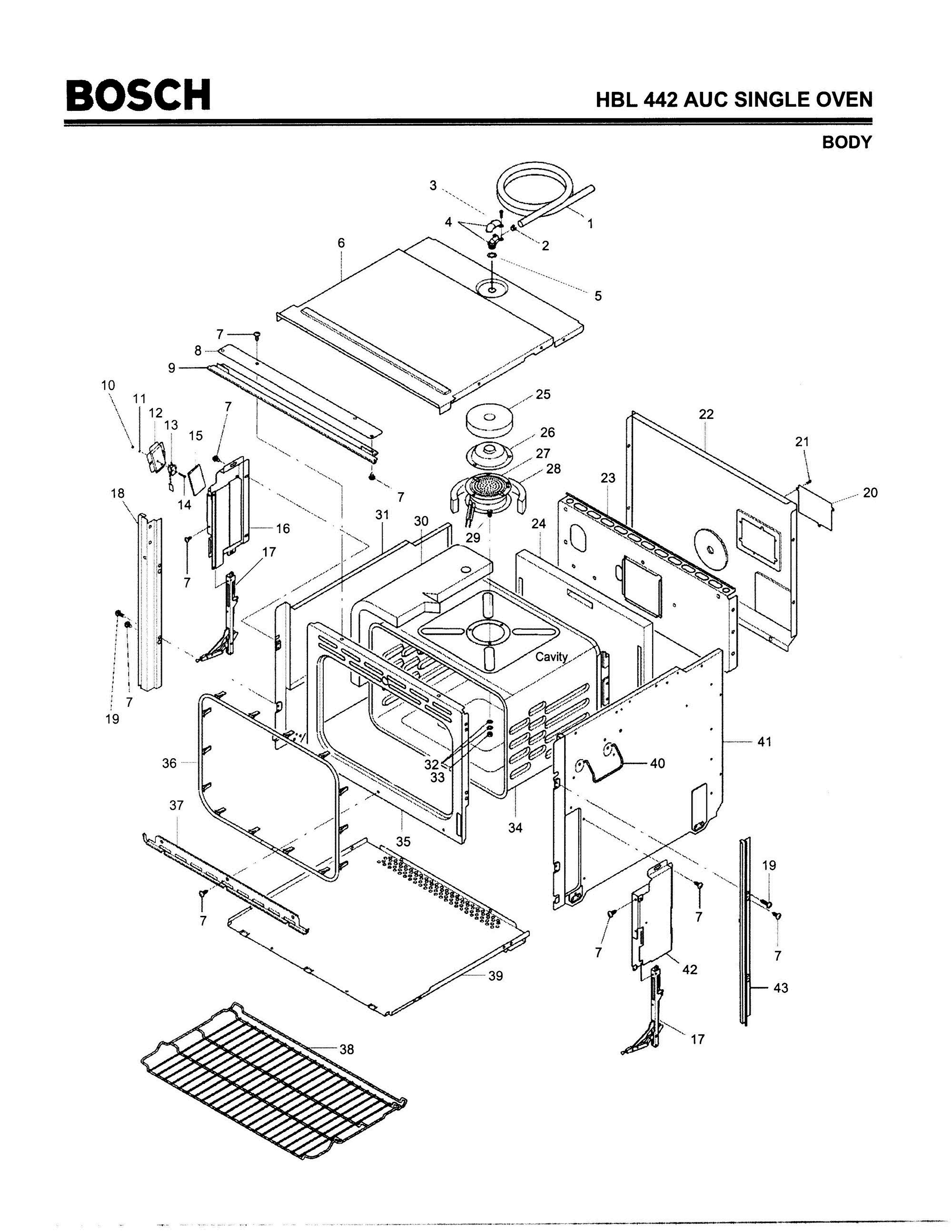 01 - BODY Diagram and Parts List for HBL442AUC(FD8202-)  Bosch Wall Oven