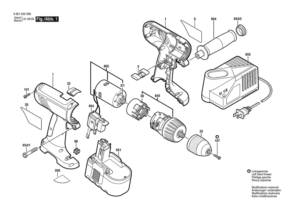 Section 1 Diagram and Parts List for 0601952460  Bosch Impact Driver