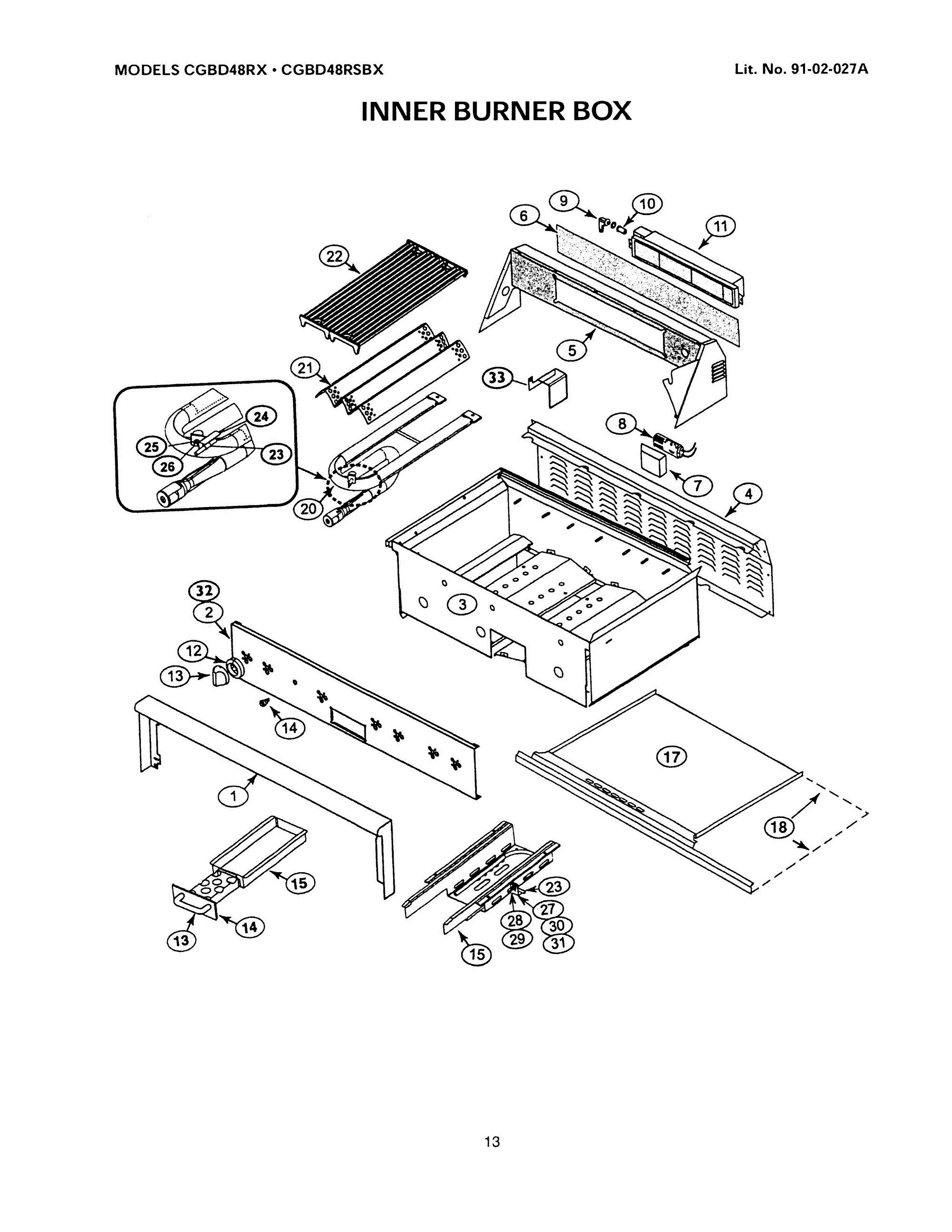 12 - INNER BURNER BOX Diagram and Parts List for CGBD48RX  Bosch Range