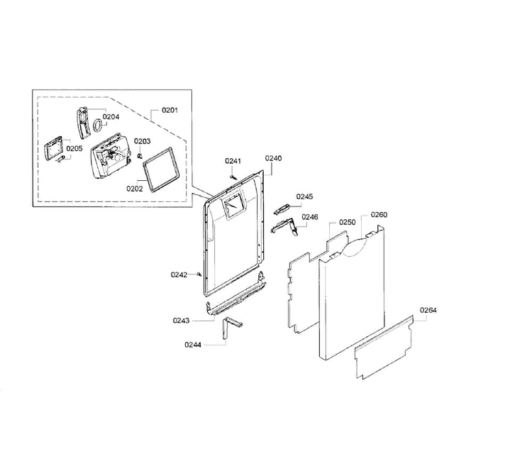 Door Section Diagram and Parts List for SPE68U55UC 32 Bosch Dishwasher