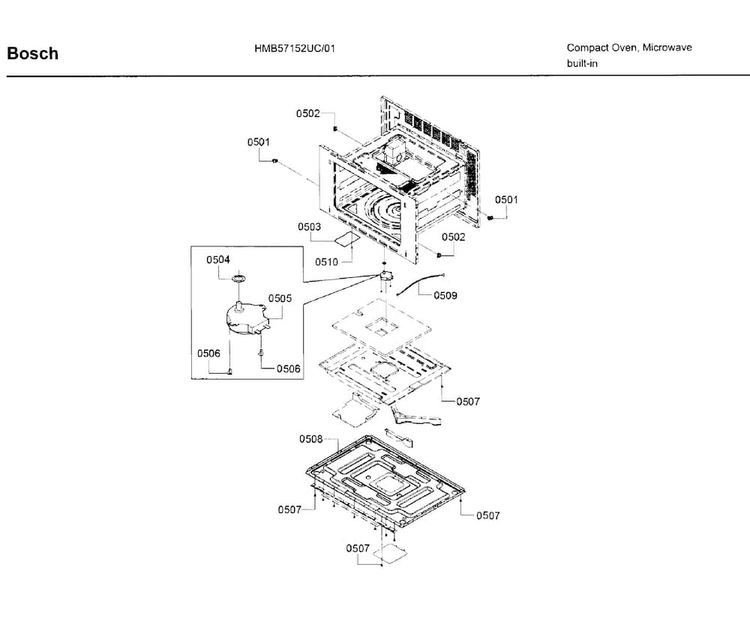 Motor Diagram and Parts List for HMB57152UC 01 Bosch Microwave