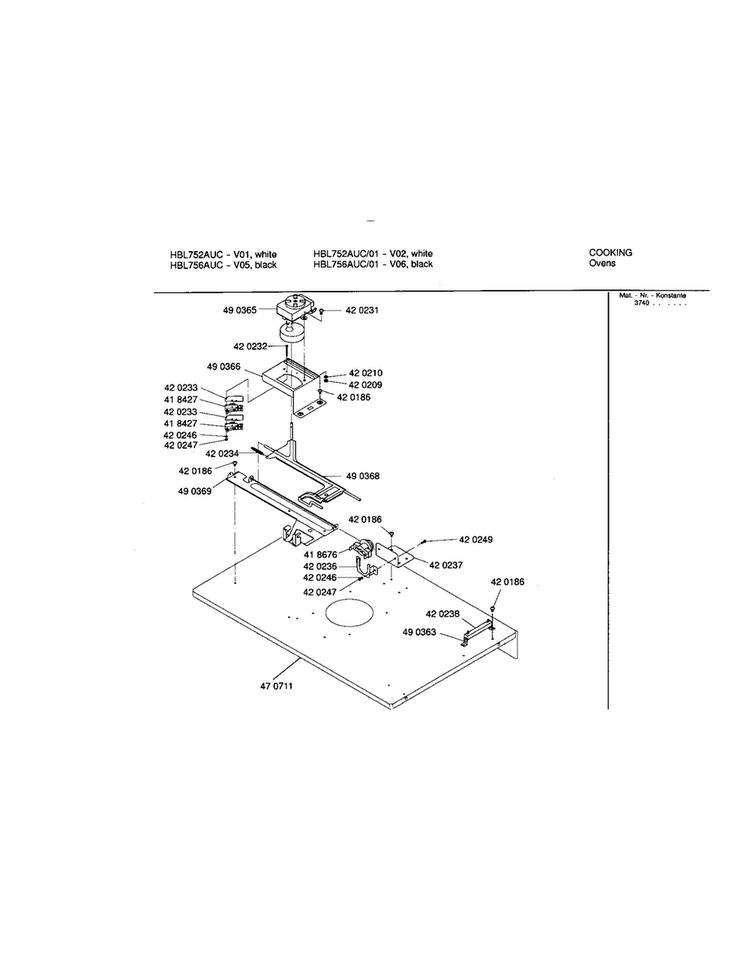 Lower Internal Panel Diagram and Parts List for HBL756AUC 01 Bosch Wall Oven