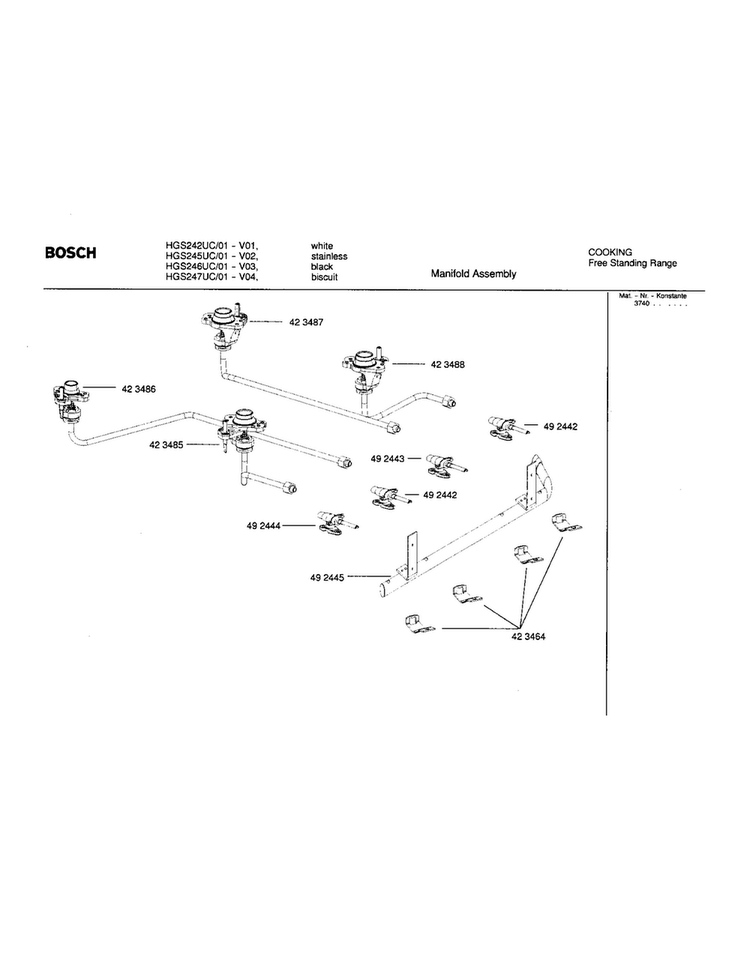 Manifold Assembly Diagram and Parts List for HGS242UC 01 Bosch Range