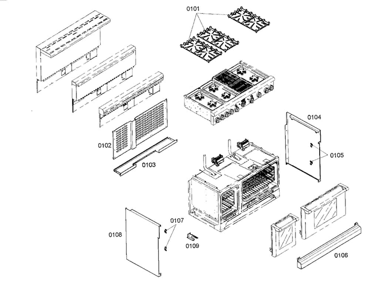 Outside Parts Diagram and Parts List for PRD486ELG01  Thermador Range