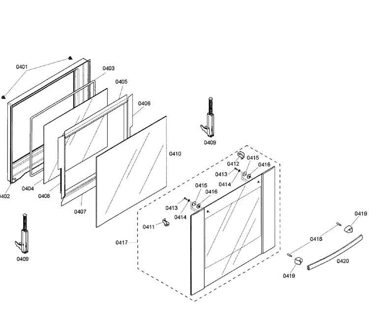 Door Upper Diagram and Parts List for HBN5650UC 01 Bosch Wall Oven