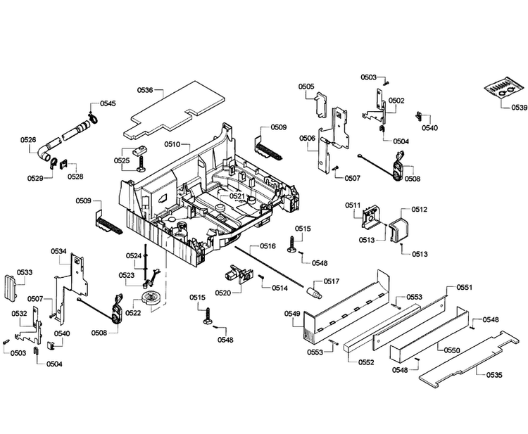 Base Assy Diagram and Parts List for SHE55M16UC 60 Bosch Dishwasher