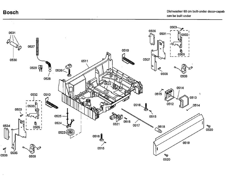 Base Diagram and Parts List for SHU33A02UC 47 Bosch Dishwasher