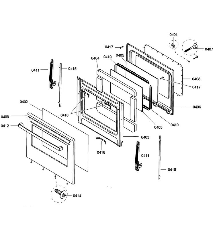 Door Assy Diagram and Parts List for HES3053U 03 Bosch Range