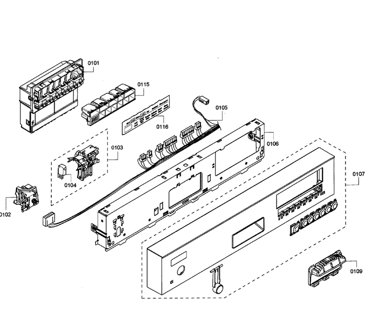 Control Panel Diagram and Parts List for SHE55C05UC 61 Bosch Dishwasher