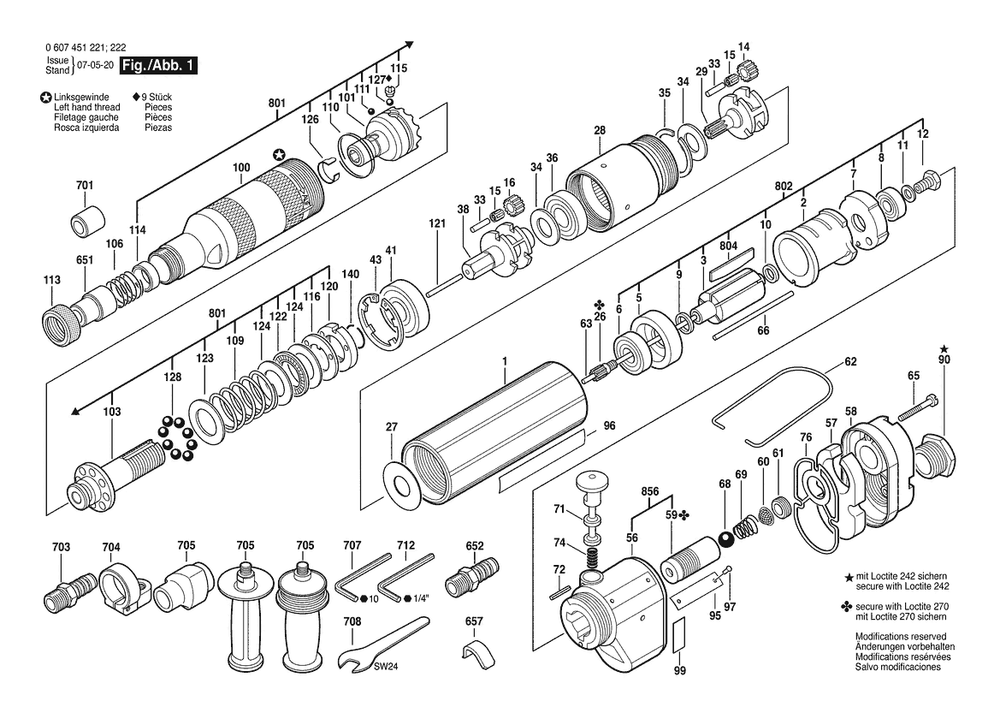 Section 1 Diagram and Parts List for 0607451222  Bosch Screwdriver