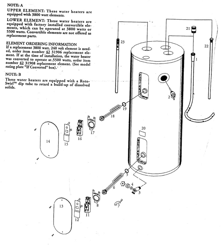 Water Heater Diagram and Parts List for 153329461  Kenmore Water Heater