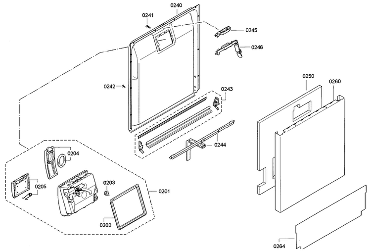 Door Diagram and Parts List for SGE63E06UC 93 Bosch Dishwasher