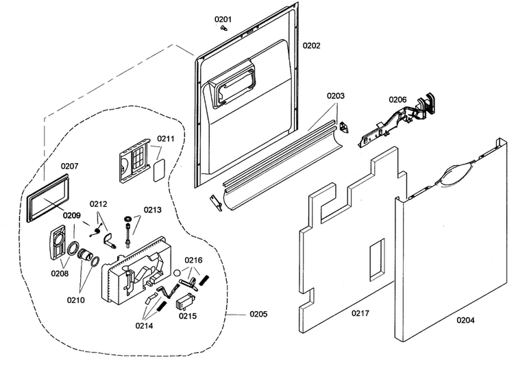 Door Assy Diagram and Parts List for SHE44C02UC 40 Bosch Dishwasher