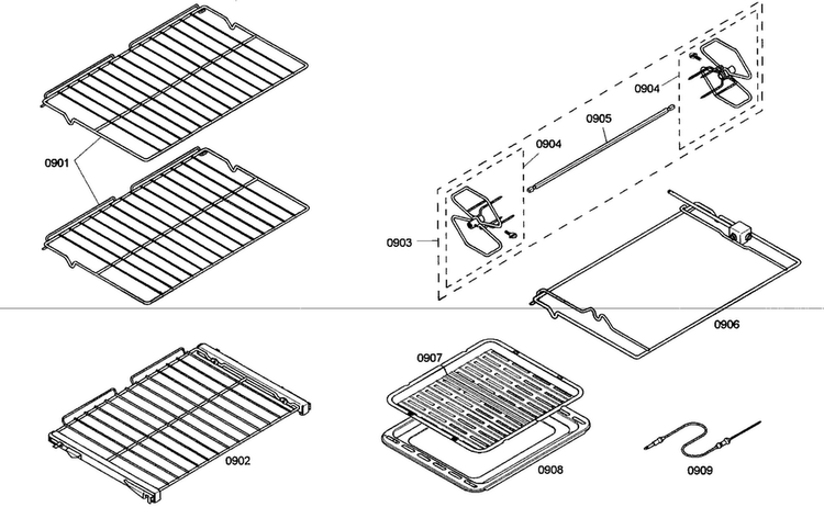 Racks Diagram and Parts List for PODC30201  Thermador Wall Oven