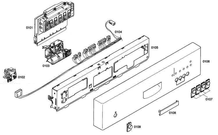 Control Panel Diagram and Parts List for SHE42L16UC 36 Bosch Dishwasher
