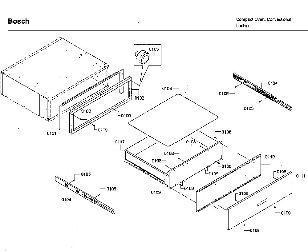 Drawer asy Diagram and Parts List for HSD5051UC 01 Bosch Warming Drawer
