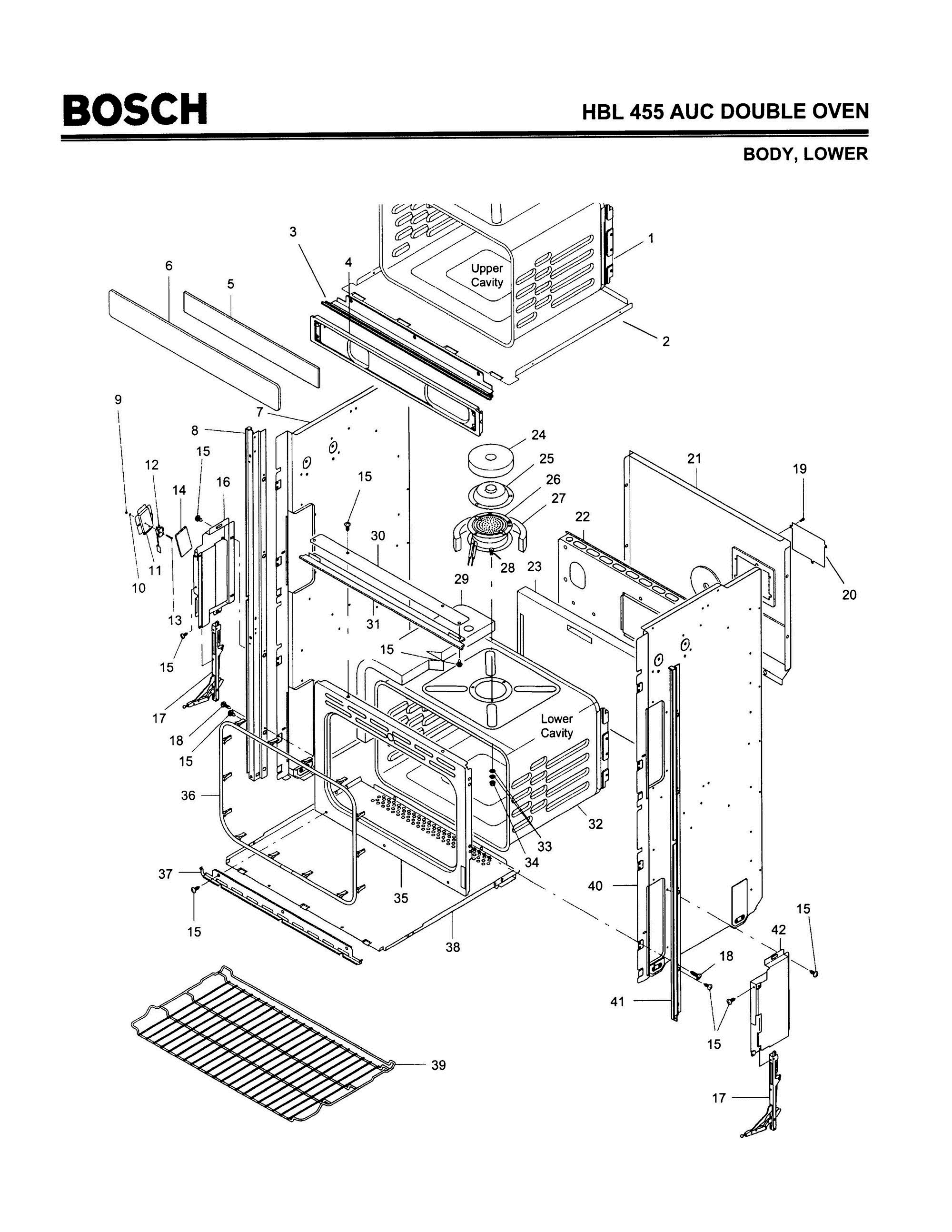 02 - BODY, LOWER Diagram and Parts List for HBL455AUC(FD8202-)  Bosch Wall Oven