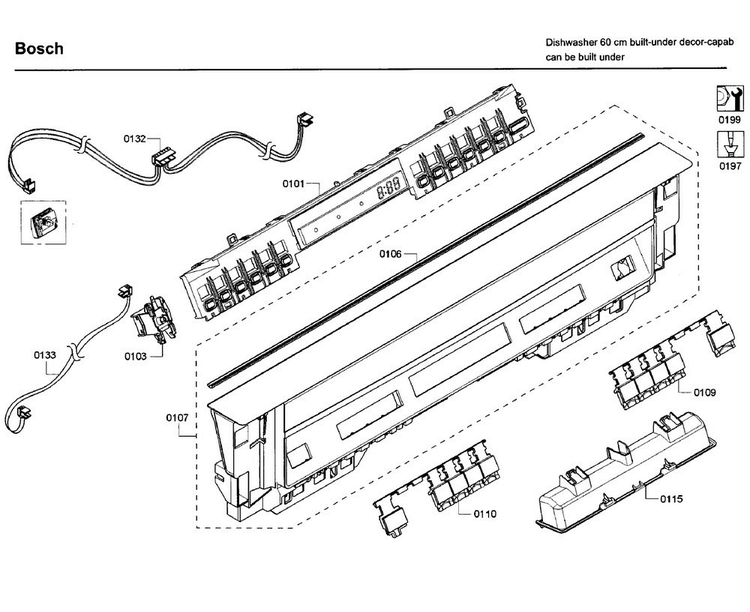 Control Panel Diagram and Parts List for SHE53T56UC 09 Bosch Dishwasher