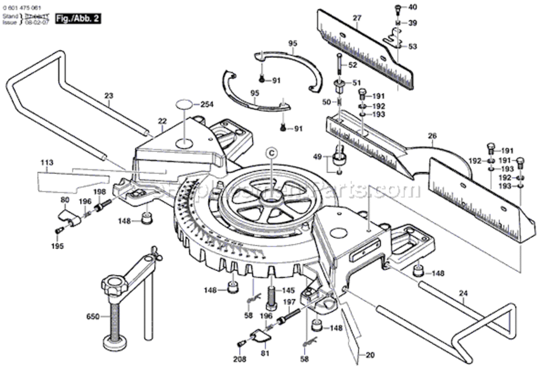 Page B Diagram and Parts List for 4405 0601475061 Bosch Miter Saw