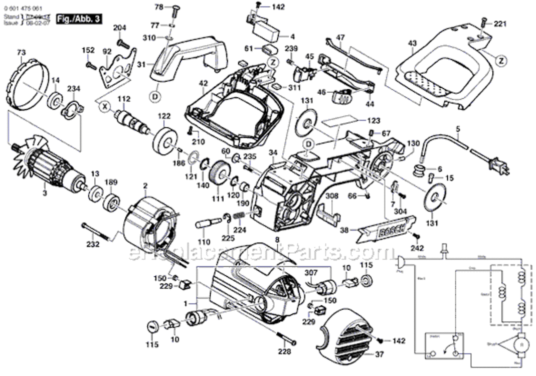 Page C Diagram and Parts List for 4405 0601475061 Bosch Miter Saw
