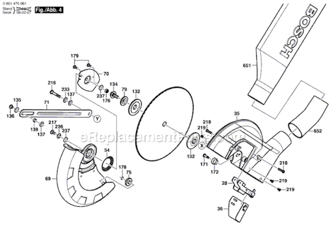 Page D Diagram and Parts List for 4405 0601475061 Bosch Miter Saw
