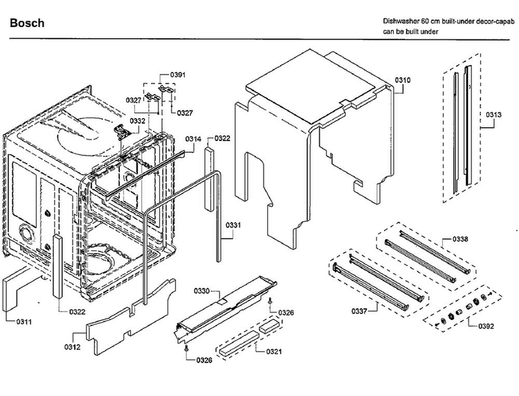 Frame Diagram and Parts List for SHEM78W52N 01 Bosch Dishwasher