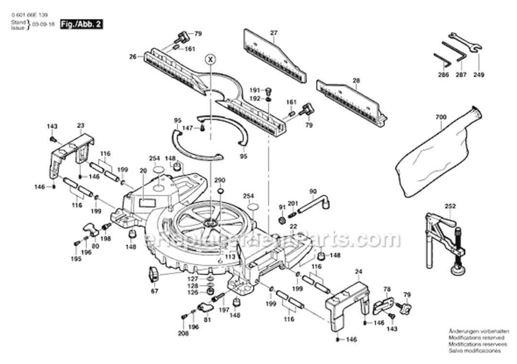Page B Diagram and Parts List for 4410 060166E139 Bosch Miter Saw