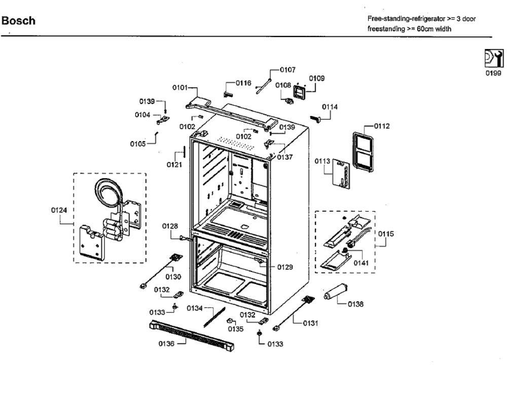 Cavity Assembly Diagram and Parts List for B26FT80SNS 06 Bosch Refrigerator
