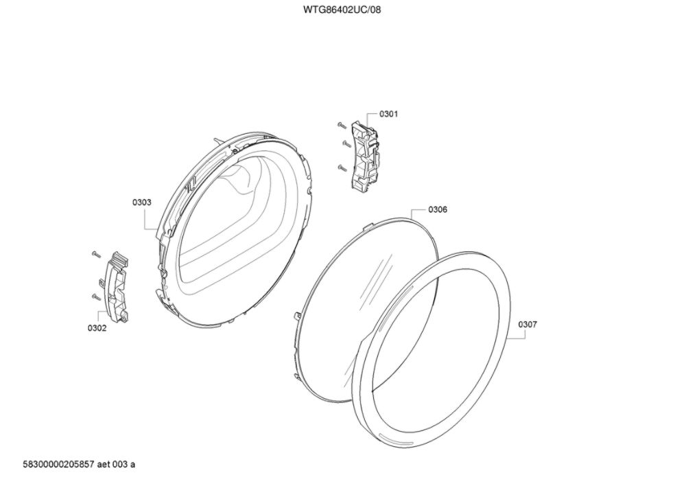 Window Diagram and Parts List for WTG86402UC 08 Bosch Dryer