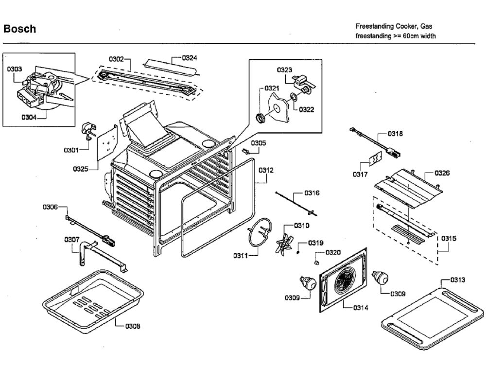 Oven Diagram and Parts List for HGS7132UC 04 Bosch Range